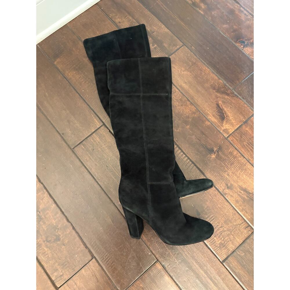 Gianni Bini Over the Knee Boots Women’s 7 Black Suede Chunky Heel Zip